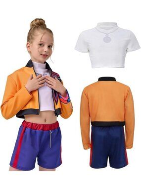 Girls 6-7 Years Demon K Pop Uniform Full Set Party Costume Coat Shorts Outfit